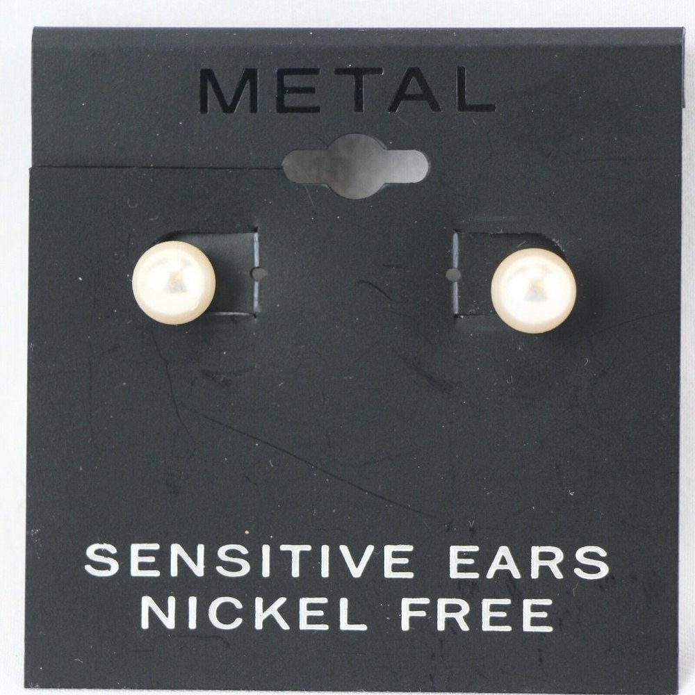 Metal Earrings 5/16" Silver-tone Stud Faux Pearls Nickel Free Sensitive Ears